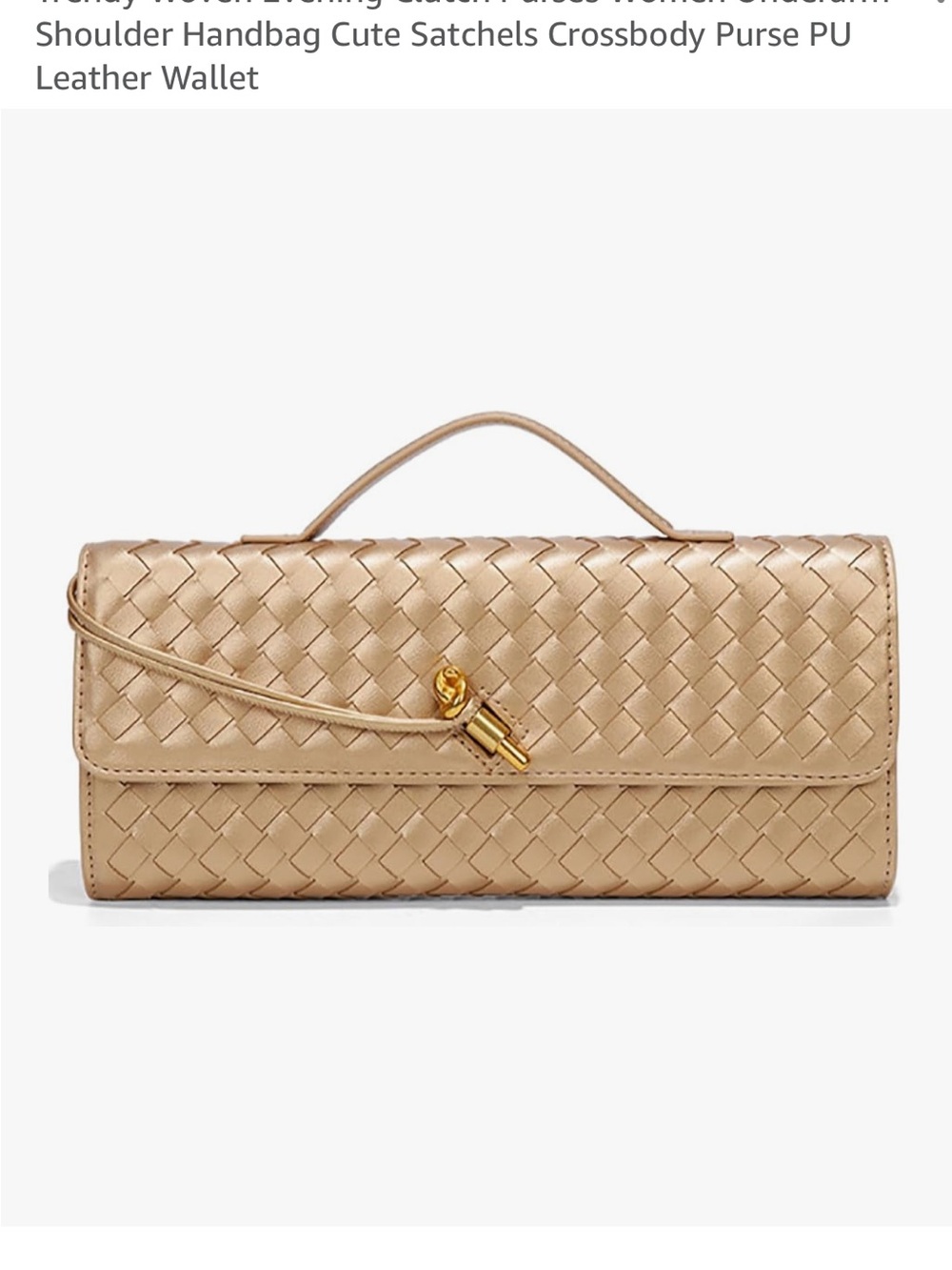 Champagne Woven Leather Clutch Handbag
